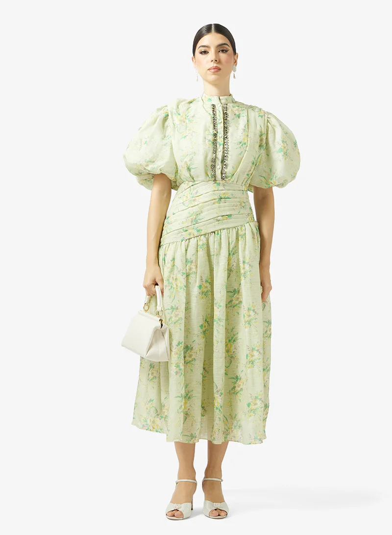 Threadz by Ajooni  Floral Puff Sleeve Dress for Women | Best Price UAE